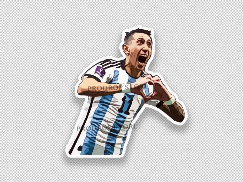 May include: A digital illustration of a soccer player wearing a blue and white striped jersey with the number 11 on the front. The player is making a heart shape with their hands and has a determined expression on their face.