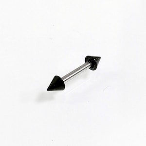 Straight barbell Black and silver. Surgical steel- 16g barbell two spikes - Rook, helix, tragus, conch, septum, eyebrow, daith, ear Piercing