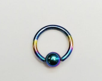 Rainbow Titanium Captive Bead Ring, Helix, Nose, Daith (16g)