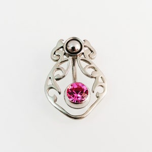 Unique belly ring, Shield belly ring, TITANIUM barbell, Pink belly ring jewelry, New design, Gift for women, FREE shipping, Cute navel ring