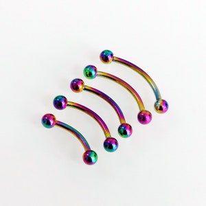 16g (1,2mm) Rainbow Surgical steel Curved barbell. 6mm, 8mm, 10mm, 12mm.  Eyebrow barbell, rook, belly, daith, septum, anti tragus Piercings