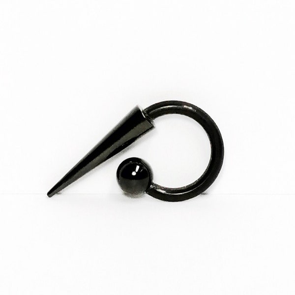 Black Horseshoe, Circular barbell with Extra long spike, lobe piercing, Hypoallergenic. 1.6mm, 14g, Extreme body jewelry Gift for men, women