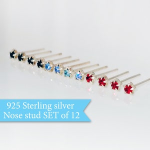 Sterling Silver nose stud Set, Nose stud 22g, 925 silver nose studs, Straight studs, Nose piercing stud, Star, Cute nose stud, Nose bone
