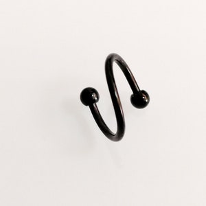 Spirale, Barbell, Barbell, 16 g, 1,2 mm, schwarze Farbe, Lippe, Ohrring, Muschel, Tragus, Helix, Lobe, Knorpel, Körperschmuck, Kugeln, Körperschmuck, Ohr