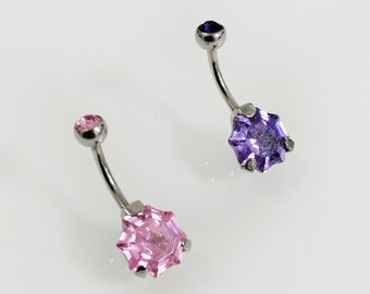 Belly ring gemstone - Simple, Polygon, Diamond cut - s/steel,minimal Belly piercing - Navel piercing - Hypoallergenic - Belly Jewelry