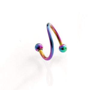 Spiral,Twisted Barbell, 16g 1.2mm, Rainbow, Lip, Earring, Conch, Tragus, Helix, Lobe, Cartilage, Body jewelry, balls,body jewelry,ear