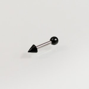 Surgical steel Straight barbell Black and silver- 16g barbell two spikes - Rook, helix, tragus, conch, septum, eyebrow, daith, ear Piercing
