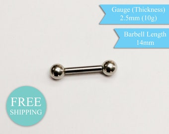 Surgical steel Straight barbell 2.5mm - Two balls - Straight bar 10g - Body jewelry, earlobe, nipple. Hypoallergenic barbell for men women