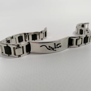 Classic Stainless steel Silver and black bracelet. Men&#39;s link bracelet, Matte/Polished, Gift for him, gift, UNISEX Luxury bracelet, Lizard