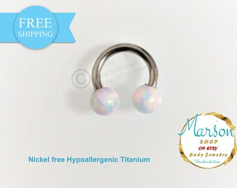 Titanium Horseshoe Barbell with Opal Balls (14g)