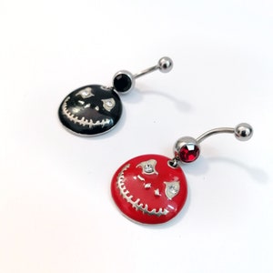 Halloween body jewelry- Jack Skellington belly ring- Black belly ring - Red belly ring - TITANIUM belly ring, navel ring, dangle