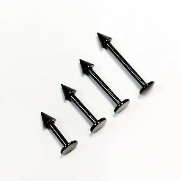 Black Titanium Labret barbell Spikes, Cones -Nickel free Lip, tragus, helix, daith, rook piercings-6mm, 8mm, 10mm, 12mm Thickness: 16g 1,2mm