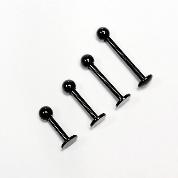 Zwarte Labret halter - Titanium, nikkelvrije lippen, tragus, kraakbeen, helix piercings - 6 mm, 8 mm, 10 mm, 12 mm, lippen, 16 g 1,2 mm, 3 mm bal.