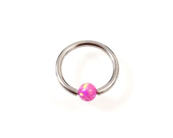 Opal Ball closure ring jewelry Anodized gold,Pink ball 16g barbell TITANIUM jewelry nibble ring jewellery,unique septum,earlobe