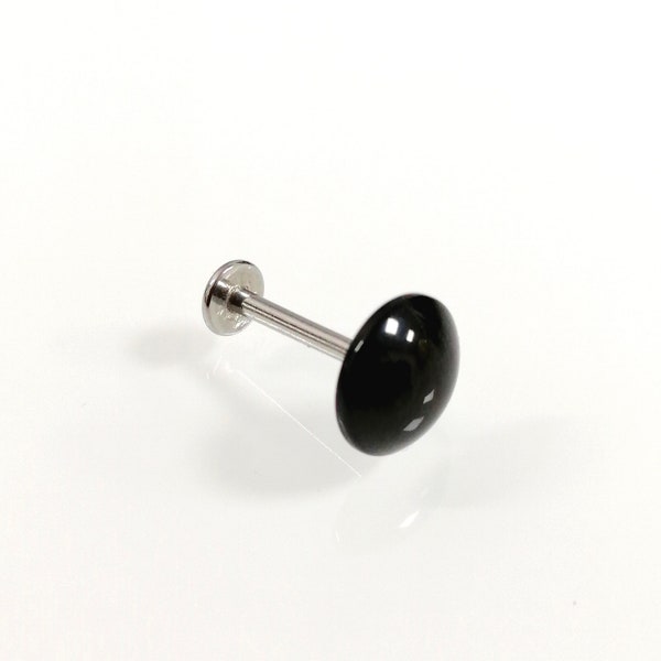 Half ball disc black, Labret, silver, barbell. ear TITANIUM. Barbell, body jewelry, nose, 1.2mm gauge. helix. lope,tragus, earring,cartilage