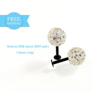 Labret barbell, Black, 1.6mm, 14g, clear, crystal ball epoxy, ferido, ball,resin,cover,TITANIUM earring,talon,Unique,lips body piercing