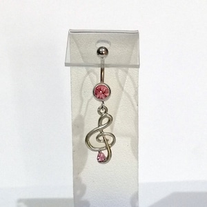 belly ring, Sol key Titanium  with Pink gemstone, Music key Navel barbell - Belly piercing - Navel piercing - Hypoallergenic - Belly Jewelry