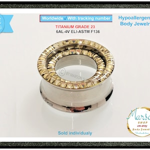 Dilatadores de TITANIO, Piedra preciosa con epoxi, Rosca interna, Antialérgico, Implante grado 23, Dilatador de oreja, Unisex Para hombres, Para mujeres, Dilatador