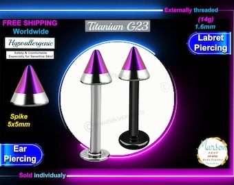 14g Titanium Labret Barbell, Zebra Stripe Spike, Monroe Medusa Piercing