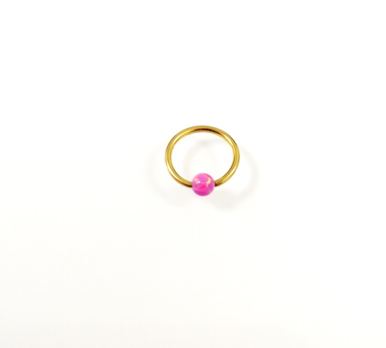 Opal Ball closure ring jewelry Anodized gold,Pink ball 16g barbell TITANIUM jewelry nibble ring jewellery,unique septum,earlobe
