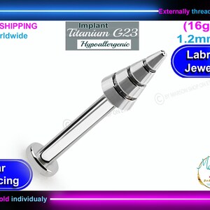 Labret piercing, 16g, 1.2mm, Long spike, medusa piercing, three layered  spike, Titanium, lips, earring, helix, daith, conch, tragus