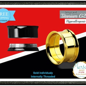 TITANIUM tunnels, Gold or Black, Internally threaded, Anti-allergic, Hypoallergenic ear gauge, Unisex ear gauge, For men, for women, gauge
