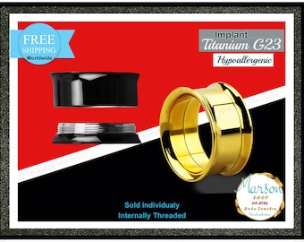 Bouchon tunnel en titane, doré ou noir, Jauge auriculaire hypoallergénique à filetage interne