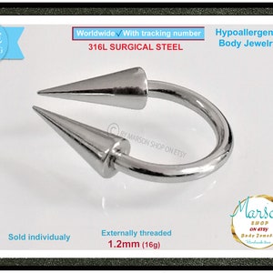 Very Long spike, Circular barbell Extreme 1.6mm, 14g Horseshoe Surgical steel, Hypoallergenic barbell. Septum Gift men, women. Free shipping