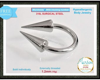 Piercing a ferro di cavallo Spike - Gioiello per piercing in acciaio chirurgico da 16 g