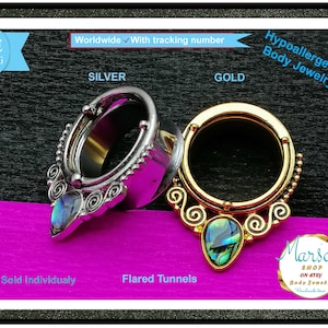 TITANIUM Ear flared tunnels, natural stone, Opal, Flesh, Expander, Stretcher, Body Jewelry, Anti-allergic, Hypoallergenic, ear gauge