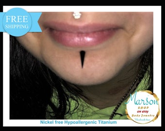 Long Black Spike Labret Body Piercing Jewelry, TITANIUM, Lip