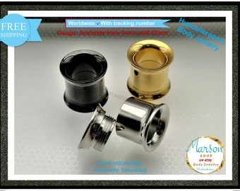 Oreille tunnel en TITANE, Argent, Noir, Or, Filetage interne, Antiallergique, Hypoallergénique Jauge auriculaire, Jauge auriculaire unisexe, Pour homme, pour femme