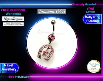 Pink Gemstone Belly Ring, Hypoallergenic Titanium Navel Piercing