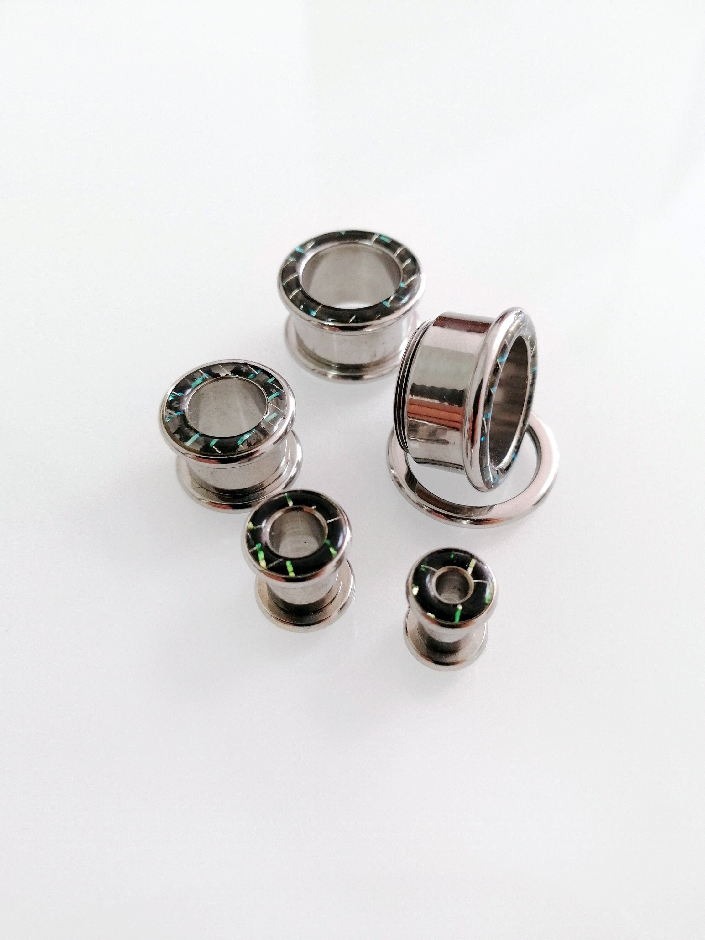 Carbon Fiber Surgical Steel Ear Tunnels Ear Gauges Earrings Resin Externally Threaded Ear Gauges Blue and Black Double Flared Etsy