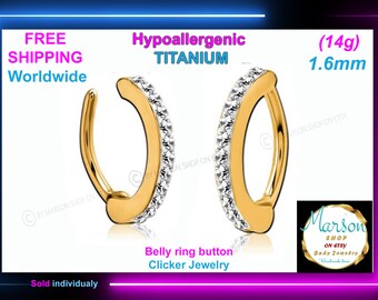 Gouden navelring met titaniumkristal, 14 g naadloze navelklikker