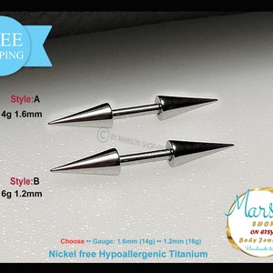 Septum, Lange Spikes, 16g, 14g Barbell. Nickelfreies TITANIUM. Barbell gerade, Ohrläppchen 1.2 mm, 1.6 mm, Einzigartiger Körperschmuck, extreme Spikes