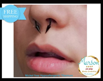 Horseshoe barbell, Ear, Black Septum ring with extreme spikes. TITANIUM. Conch, lips, Nipple, Tragus, Daith, body piercing, for men,women