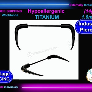 14g Industrial, Body piercing, jewelry, 14g long spike, talon, claw, titanium Barbell black spike, Straight barbell, Ear piercing, cartilage