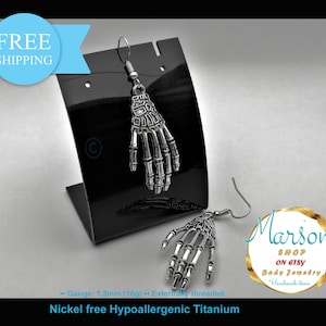 Gothic Earring dangling, SET Huggie, titanium, free shipping, Pair, Halloween Skeleton Hand, Goth Punk, Men, Women Unisex, Punk ,Rock,  Gift