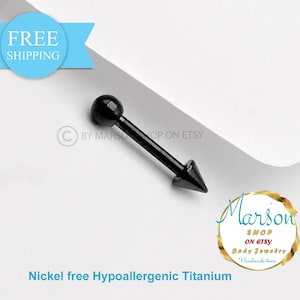 Barbell Black titanium Straight - 16g barbell ball and spikes - Rook, helix, tragus, conch, septum, eyebrow, daith, ear Piercing