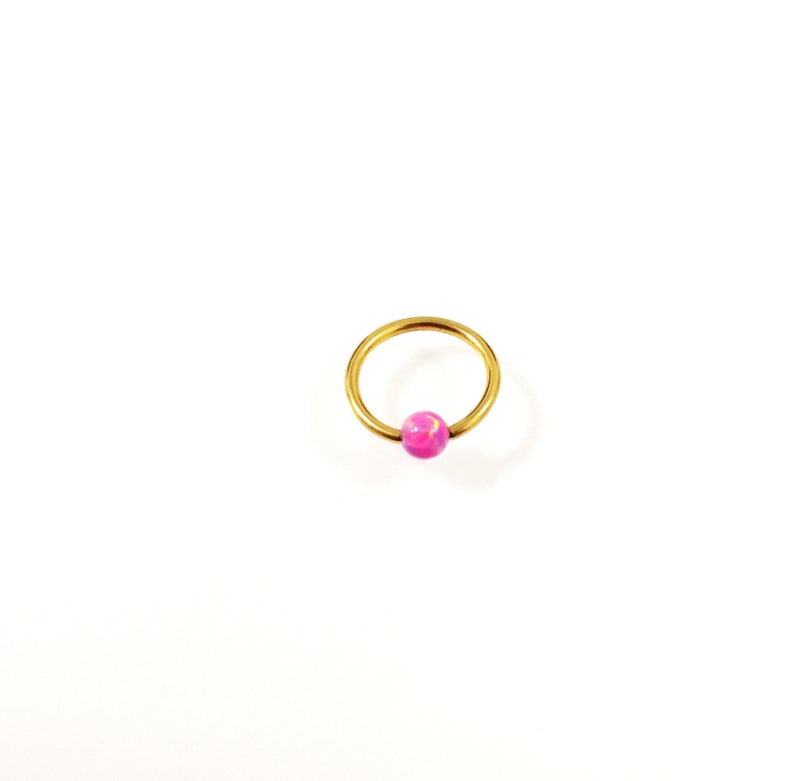 Opal Ball closure ring jewelry Anodized gold,Pink ball 16g barbell TITANIUM jewelry nibble ring jewellery,unique septum,earlobe