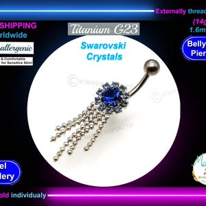 Belly ring, button piercing jewelry, Swarovski crystals, Titanium, belly piercing, navel ring, Hypoallergenic navel. free shipping, Dangling