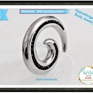 Ear gauge, Heavy ear weight crystal, gems, strass, spiral, body jewelry, new 2023, unique piercing Ear weight. Nickel free TITANIUM, Carved