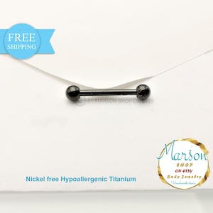 Straight barbell two balls Black 14g barbell - Rook, helix, tragus, conch, septum, eyebrow, daith, ear Piercing, titanium