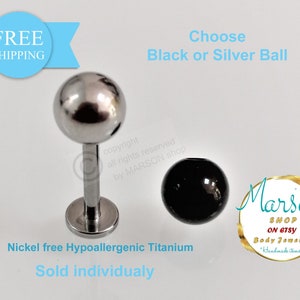 Labret barbell, Titanium, cheek, piercing, medusa, monroe, snake bites, 16g 1,2mm, 5mm ball. Lips, tragus, cartilage, helix -body jewelry,