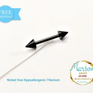 Straight barbell two spikes Black 14g barbell - Rook, helix, tragus, conch, septum, eyebrow, daith, ear Piercing