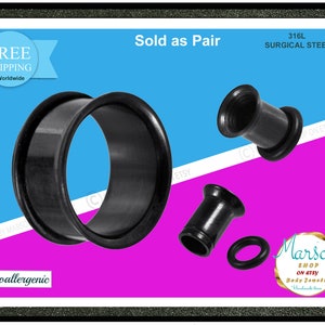 single Flesh tunnels, Surgical Steel, O-ring tunnels. Anti-allergic, Hypoallergenic ear gauge, Unisex, black color ear tunnel, free shipping