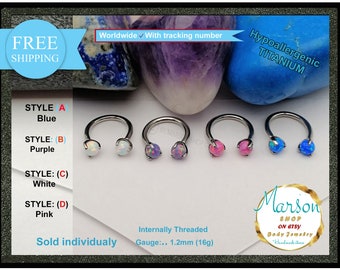Titanium Septum Horseshoe, Iridescent Opal, Internally Threaded (16g)