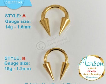 Septum Extra long spikes, Circular barbell. Gold, Horseshoe, Titanium Hypoallergenic. 1.6mm.14g,16g,1.2mm extreme. Free shipping