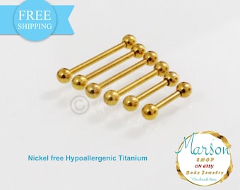Piercing per il corpo con bilanciere in titanio dorato da 16 g, sfera da 3 mm